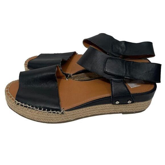 Franco Sarto Black Leather Espadrille Platform Sandal - Picture 1 of 8